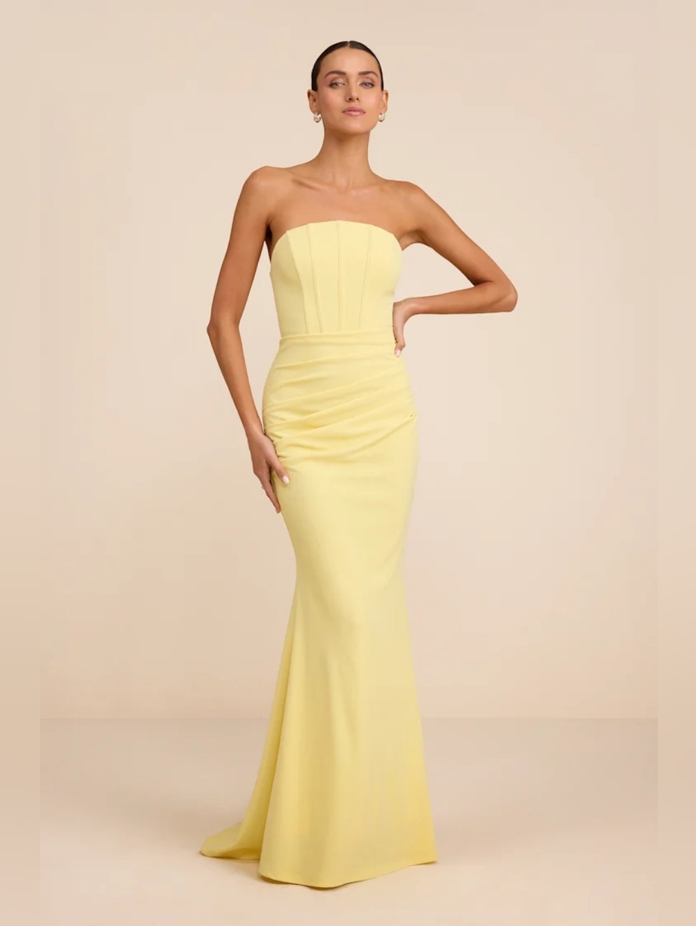 Lulus Laney Light Yellow Strapless Corset Maxi Dress S Wedding Party Prom Formal - Picture 2 of 9